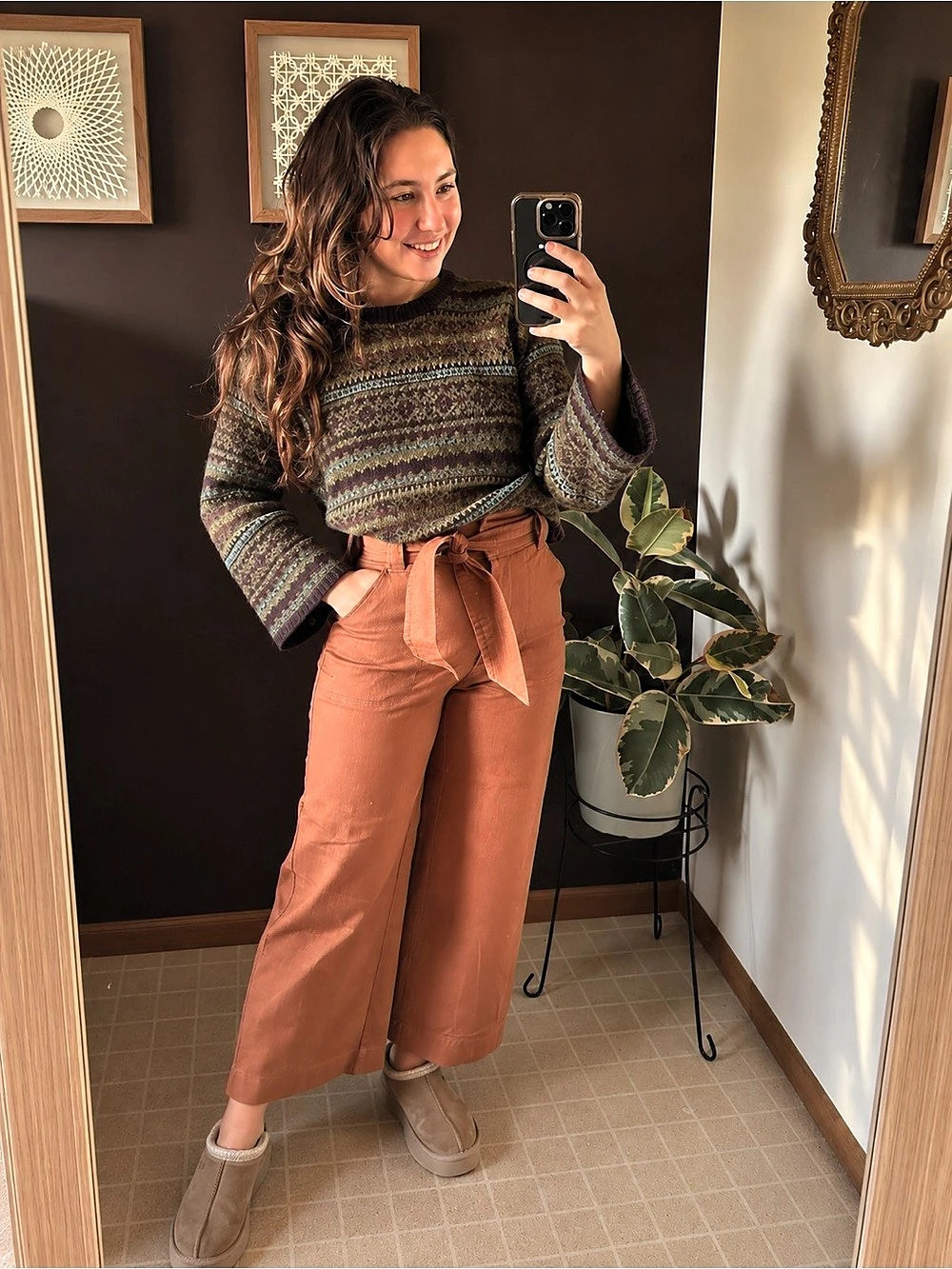Chelsea & Violet Rust Terracotta Belted Cropped Wide Leg Pants Size 26